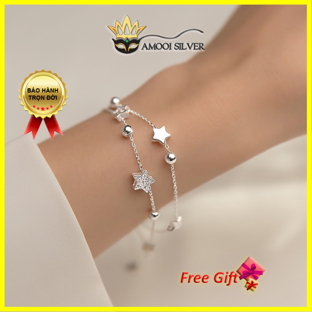 Lắc tay bạc S925 dây đôi ngôi sao - Amooi Silver AT93