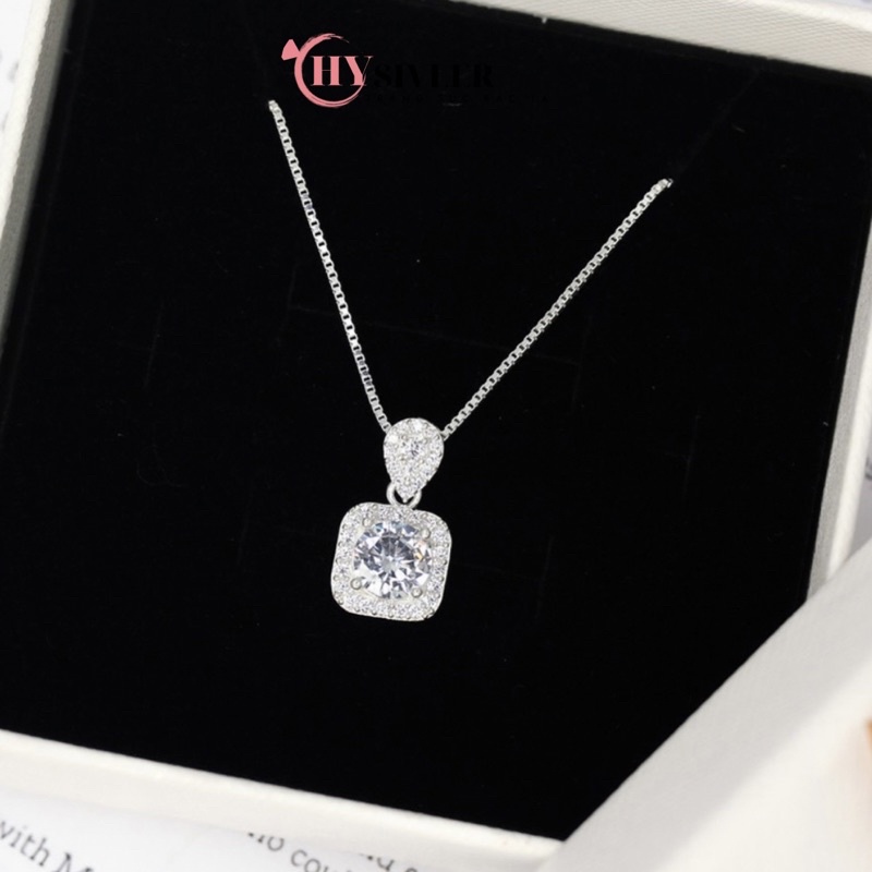 Dây chuyền bạc ý s925 dây mì mặt đá vuông siêu sáng sang chảnh vòng cổ nữ bạc thật giá rẻ CHY SILVER