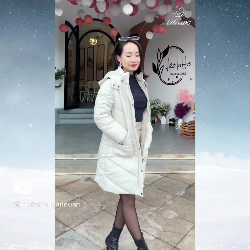 Áo khoác phao nữ dáng dài HeraDG túi ốp kèm mũ tháo tời, 3 lớp chống gió trần bông Nano giữ ấm cao cấp WJKBB2023 | BigBuy360 - bigbuy360.vn