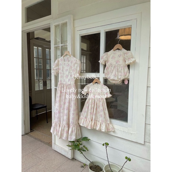 Váy Hoa Cộc Tay Bé Gái style Vintage Jennybebe Quảng Châu Cao Cấp