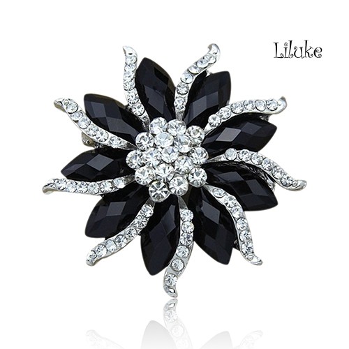 Cài Áo Hình Bông Hoa Đính Đá Màu Đen Thời Trang Cho Nữ