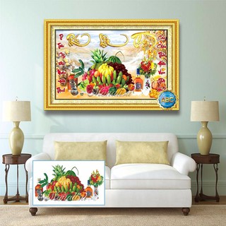Tranh đính đá MÂM NGŨ QUẢ - PHÚC LỘC THỌ Y8301 (Kích thước 120x80 cm)