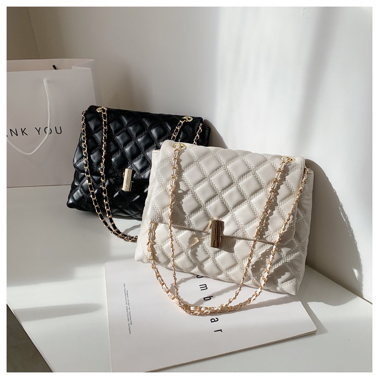 Túi Đeo JASMIN NOIR Vai Nắp Gập Nhỏ Họa Tiết Kẻ Sọc Phối Dây Xích Thời Trang Cho Nữ