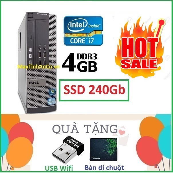 Máy tính đồng bộ DELLl Optiplex Core i7 3770 / 4G /240gb. Tặng usb thu wifi - Bàn di chuột