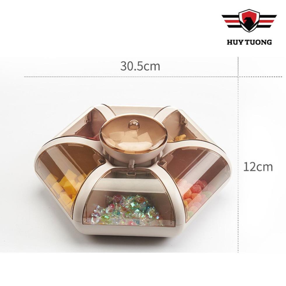 Khay đựng mứt tết đựng bánh kẹo Huy Tưởng, hộp đựng mứt ngày tết kiểu dáng hoa 6 cánh tự bung phiên bản 2022