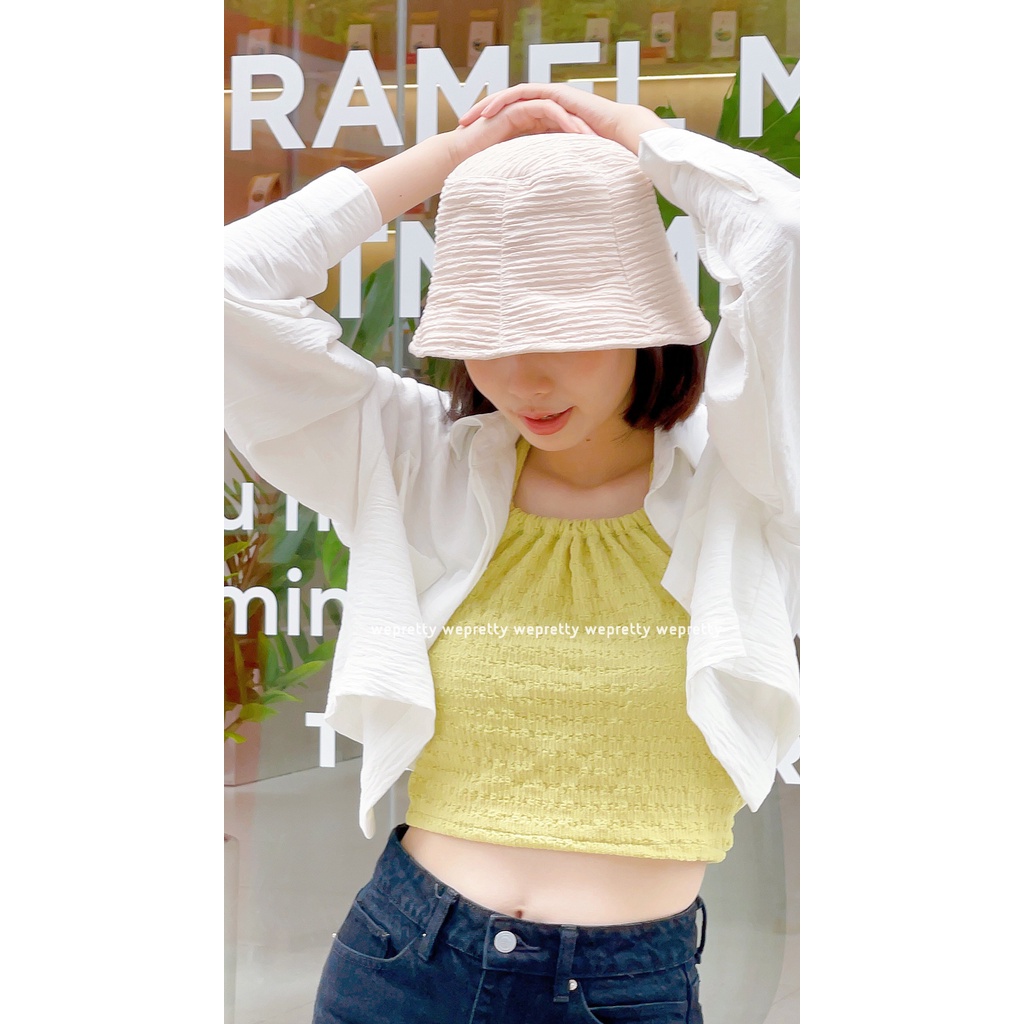 Áo sơmi croptop dài tay chất đũi nhăn mềm mát thích hợp mùa hè phù hợp phong cách đơn giản, hiện đại AH07 Wepretty Cloth | BigBuy360 - bigbuy360.vn