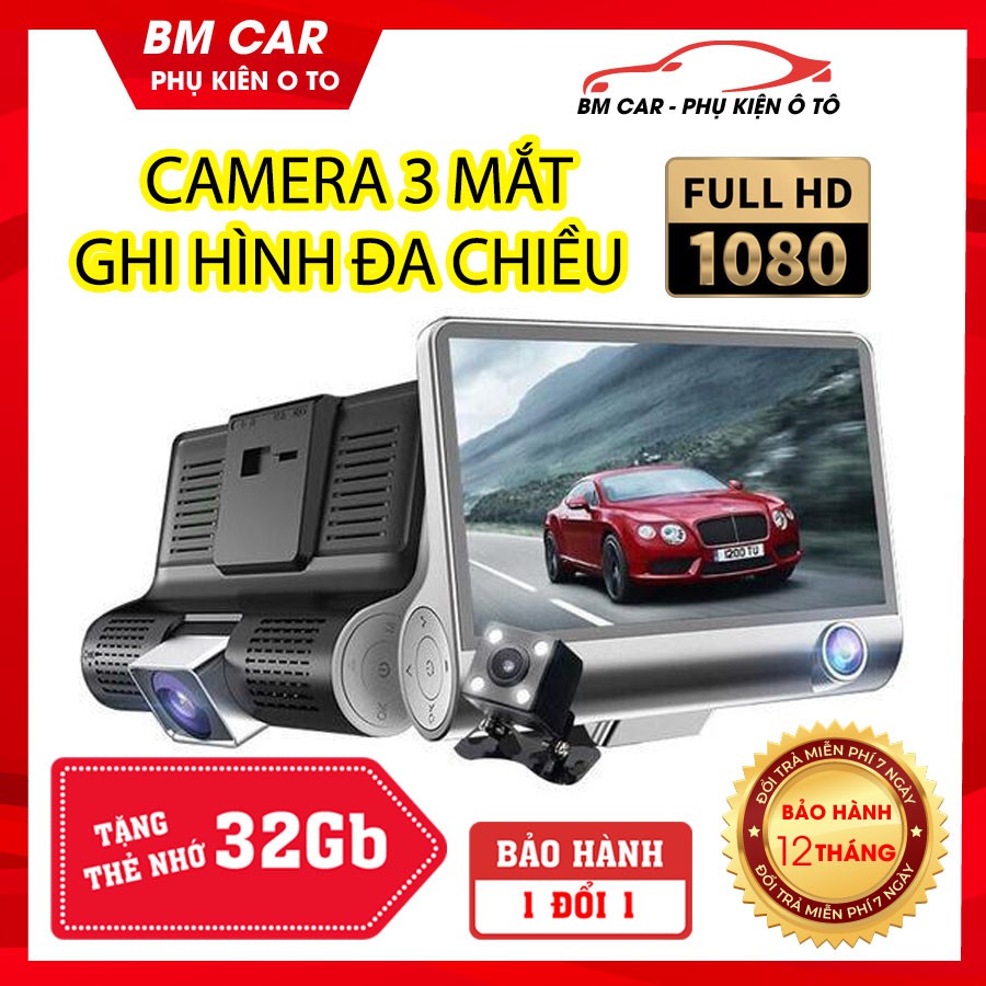 [TẶNG THẺ NHỚ 32GB]Camera hành trình ô tô 3 mắt X005 4inch full HD 1080, camera sau chống nước – BM31 (BẢO HÀNH 6 THÁNG) | BigBuy360 - bigbuy360.vn