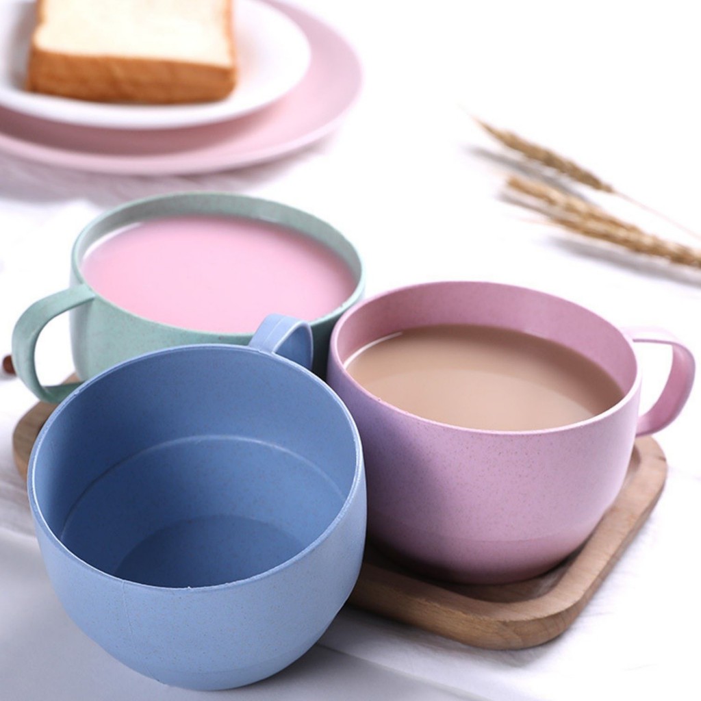 SG - Ly cốc uống nước, uống cafe có tay cầm lúa mì thiên nhiên