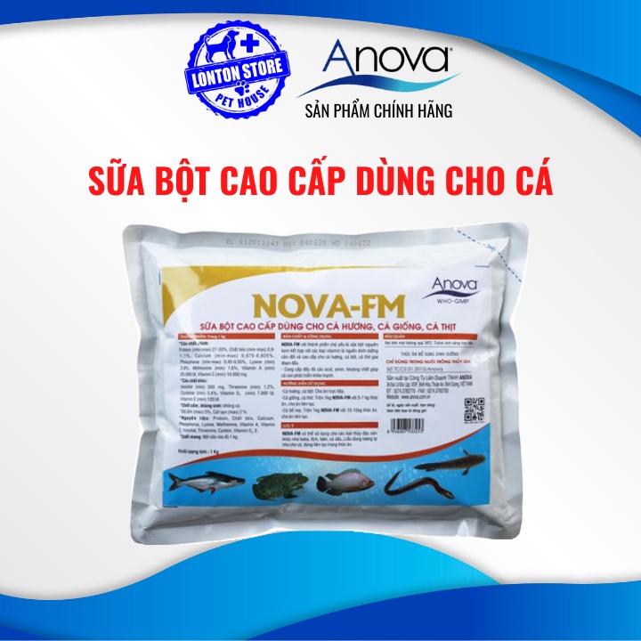 ANOVA Nova FM-Sữa bột cao cấp dùng cho cá hương, cá giống, cá thịt, gói 1kg - Lonton store