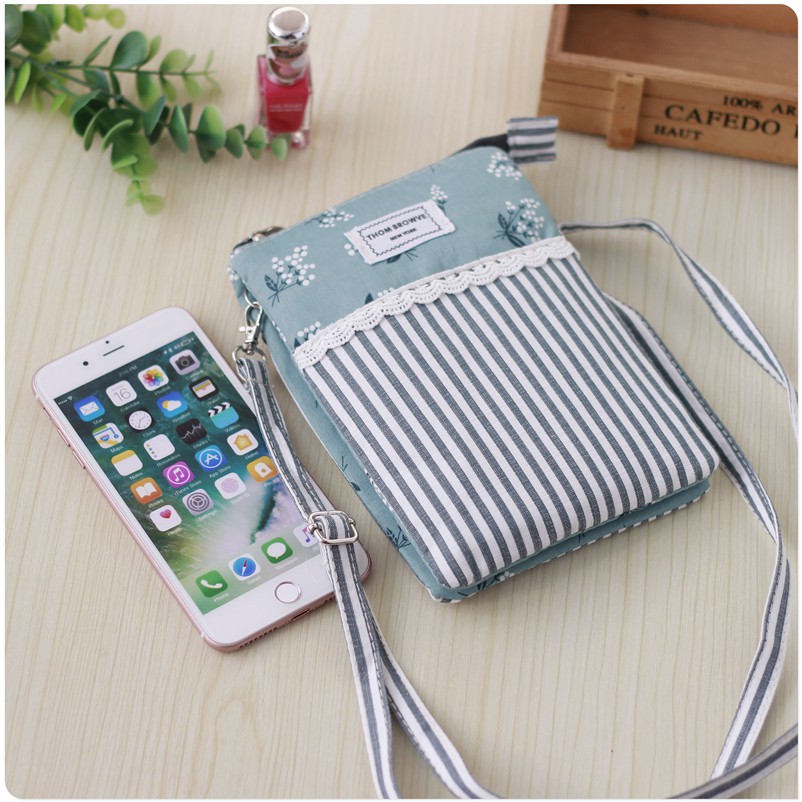 Túi Đeo Chéo Nhỏ Nhiều Ngăn Đựng Điện Thoại/Chìa Khóa/ Passport Bằng Vải