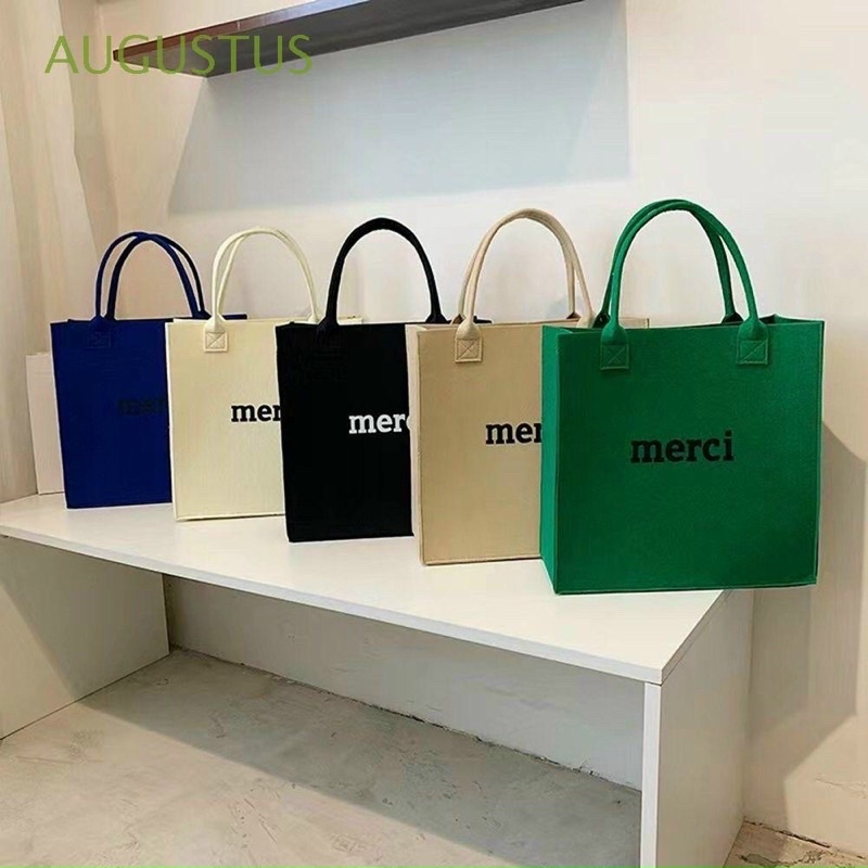 Túi vải nỉ xốp chữ Merci😍 túi xách đeo vai vải bạt cỡ lớn phong cách hàn quốc sang chảnh