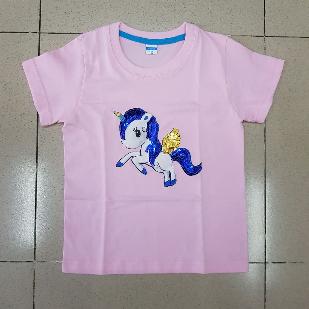 Áo thun cotton kim sa chớp đèn ngựa pony kỳ lân