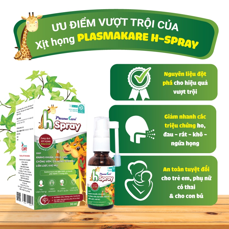 Combo 01 nước súc miệng họng PlasmaKare và 01 xịt họng PlasmaKare H-spray hết ho, đau rát họng, VlÊM họng