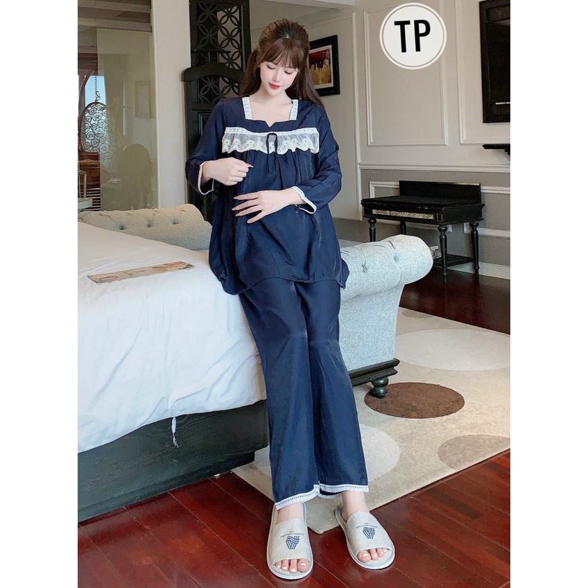 Đồ bầu mặc nhà - bộ bầu sau sinh chất đũi hàn phối ren ở ngực thời trang (45 đến 75Kg )