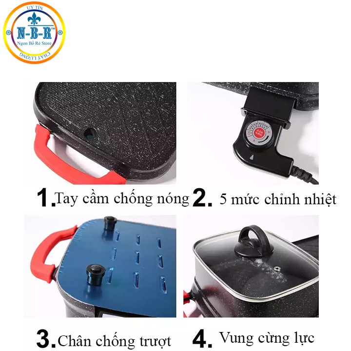 Bếp Lẩu Nướng,Bếp Điện Đa Năng 5 Mức Chỉnh Nhiệt Độc Lập,Sử Dụng Thuận Tiện Dễ Dàng, Tiết Kiệm Không Gian,Xào Rán Nấu