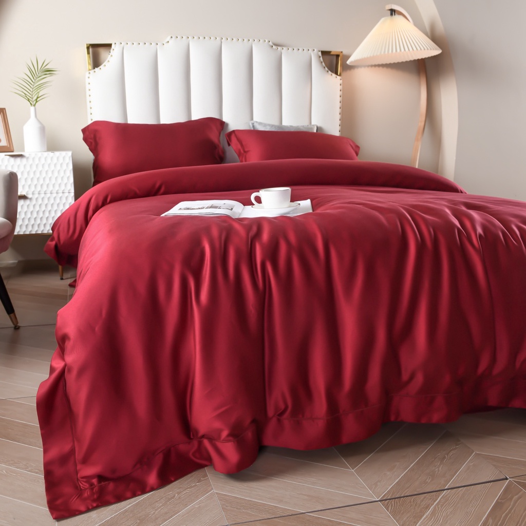 Bộ Chăn Ga Gối Lụa Tencel Cao Cấp Sang Xịn Mịn Mát Gồm Chăn Drap Gối Sét 4 Món - Nhập Khẩu Chính Hãng