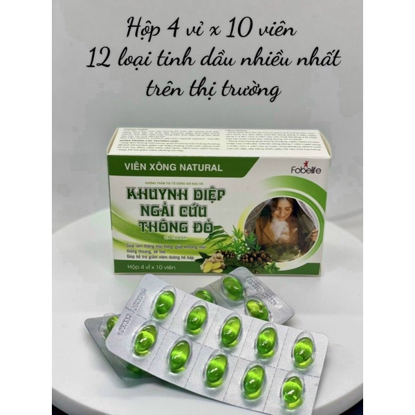 Viên Xông Thông Mũi Khuynh Diệp Ngải Cứu Thông Đỏ Natural- Hộp 40 viên (Dùng cho cảm mạo,cảm cúm,sát trùng mũi họng)