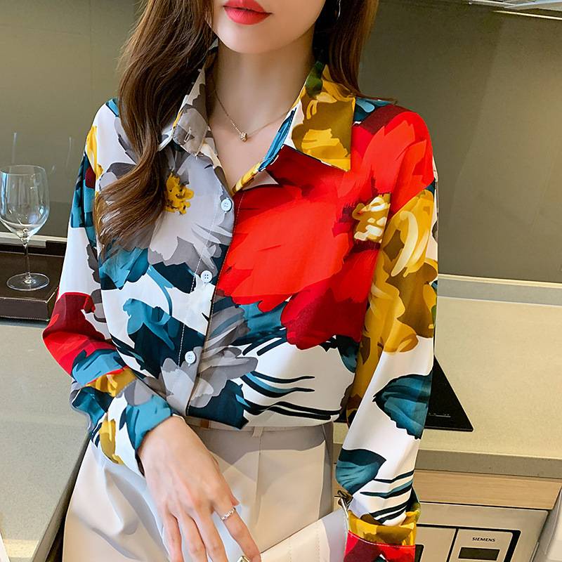 Áo Sơ Mi chiffon Họa Tiết Hoa Mẫu Mới Phong Cách Đông Nam Á Thời Trang Xuân Thu 2021 Cho Nữ