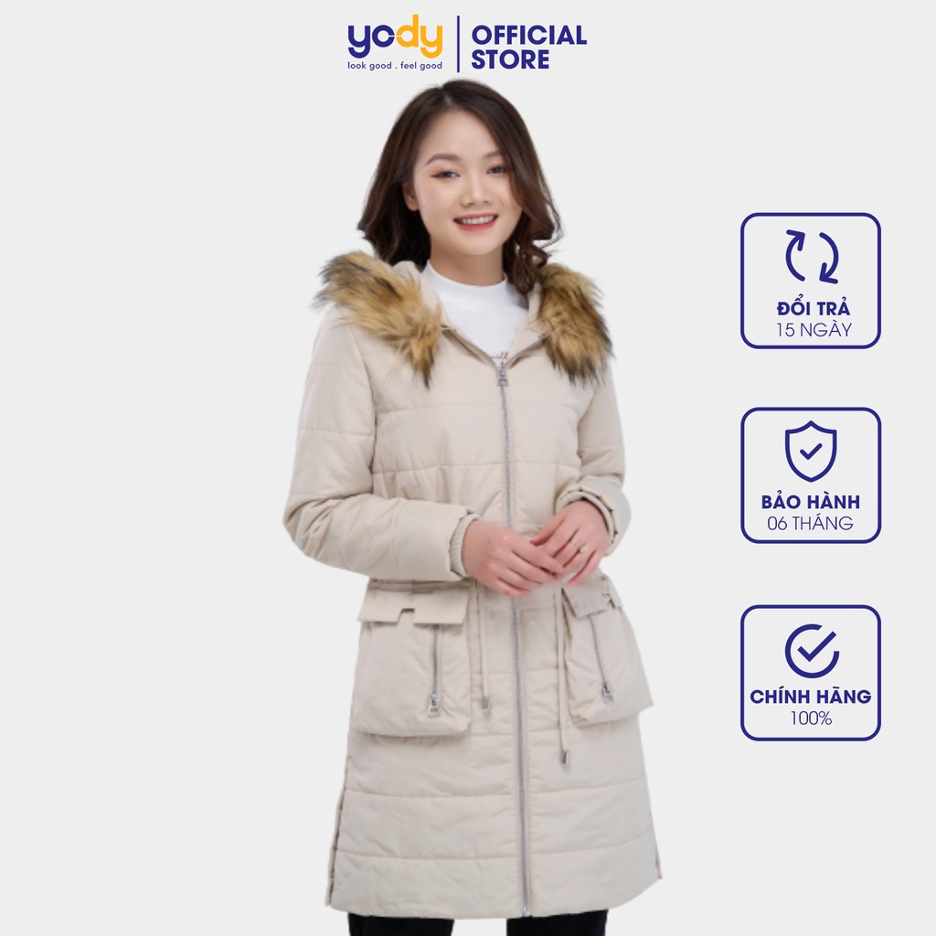 Áo phao nữ dáng dài thương hiệu YODY có mũ lông siêu ấm - PHN4008