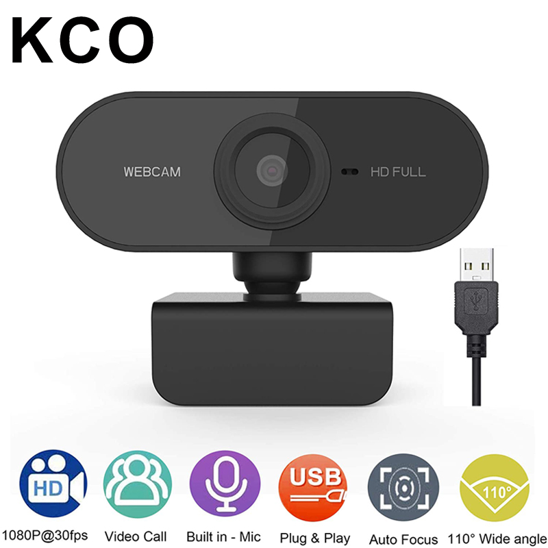 Webcam KCO PC01 có mic độ phân giải HD 2K góc quay rộng 110° thiết kế đế xoay 360 độ kết nối cổng USB tiện dụng