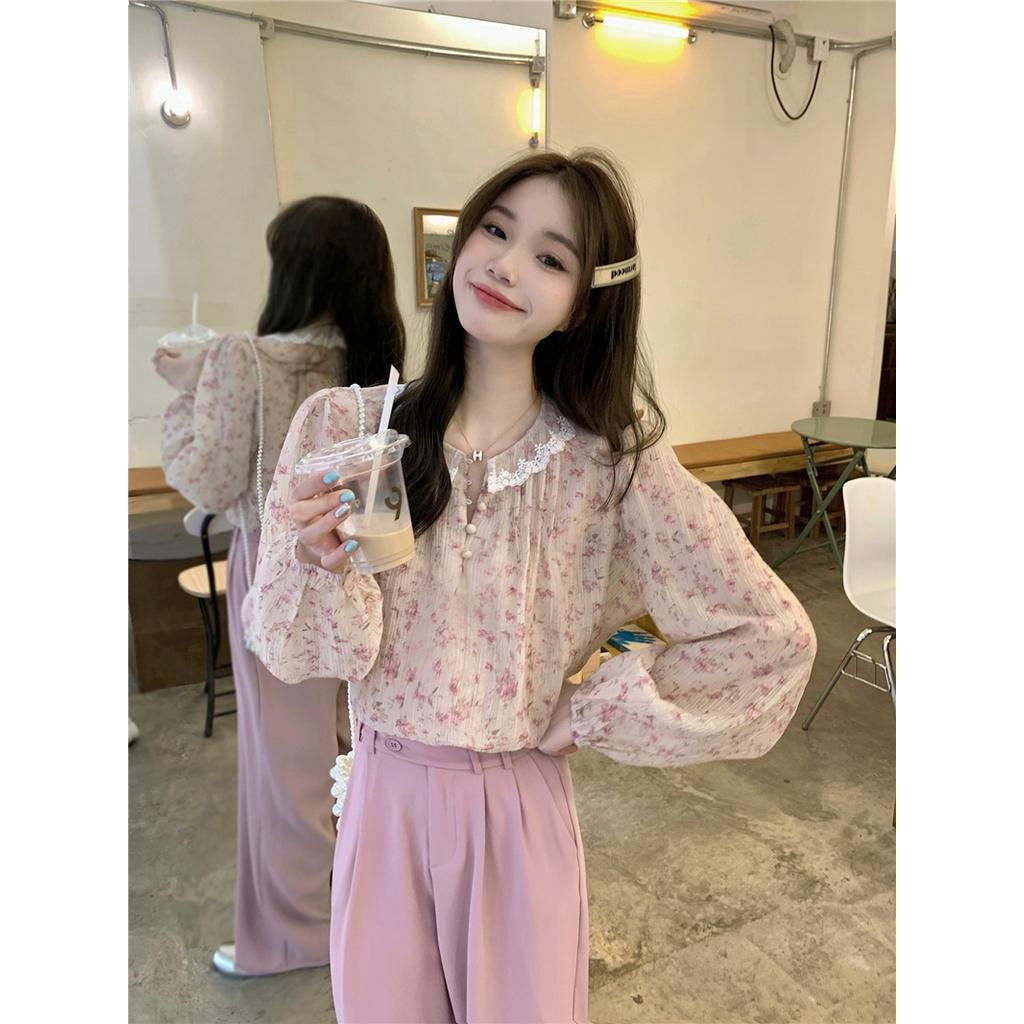 Áo Voan Hoa Dài Tay Phối Ren Xinh Xắn 63069