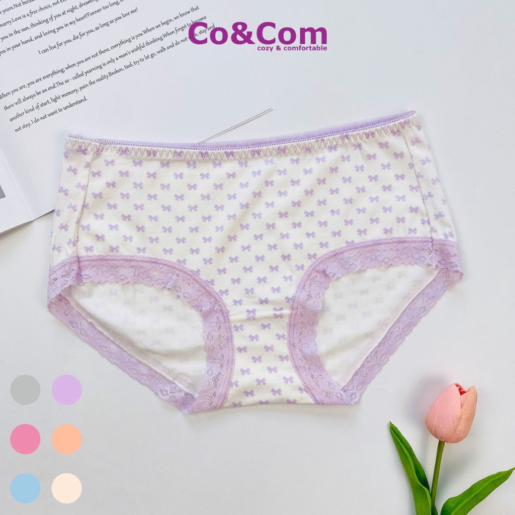 Quần Lót Nữ Cotton Co&amp;Com Họa Tiết Nơ Viền Ren Kháng Khuẩn Mềm Mại Co Giãn NO7998