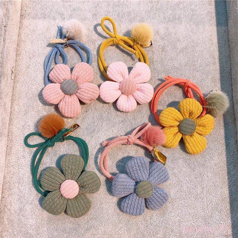 Set 2 Dây Buộc Tóc Gắn Quả Cầu Lông Xù Xinh Xắn Dành Cho Nữ