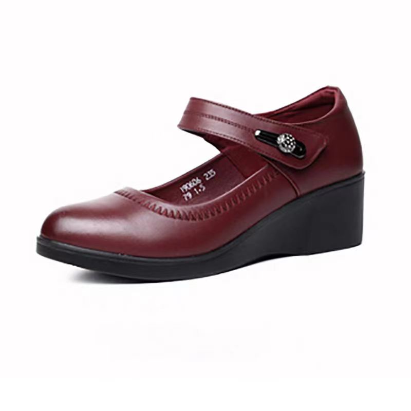 Giày Da Mềm Cao 5cm Chống Trượt Thoải Mái Thời Trang Mùa Hè Cho Phụ Nữ Trung Niên