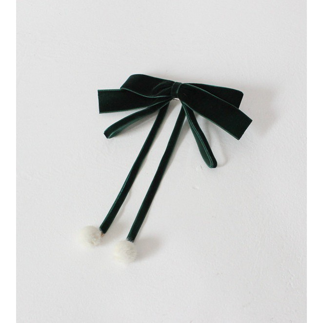 K115 Kẹp tóc nơ bấm vải nhung đính bông tròn