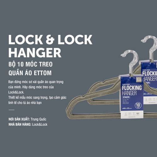 Bộ 10 Móc Treo Quần Áo Lock&amp;Lock Xám [ETM375]