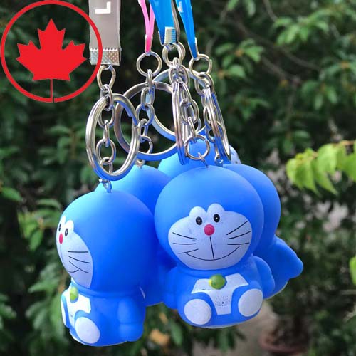 Móc khoá doremon bằng kẹo dẻo bóp kêu chíp chíp, có dây chữ I Love You xinh xắn (có sẵn)
