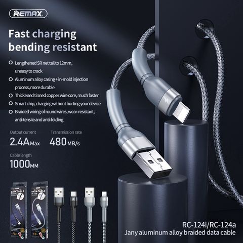 Cáp Sạc Nhanh Type C / Micro USB  Dây Dù Siêu Bền Remax RC-124A Chính Hãng 1 Mét
