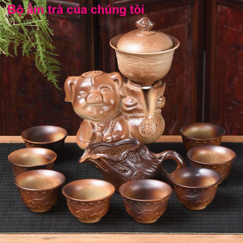 đồ ănLazy Đá sáng tạo bán tự động Mupan Kung Fu Tea Brewer Ice Cracked Bộ trà đất sét tím Đặt ấm gốm sứ gia dụng