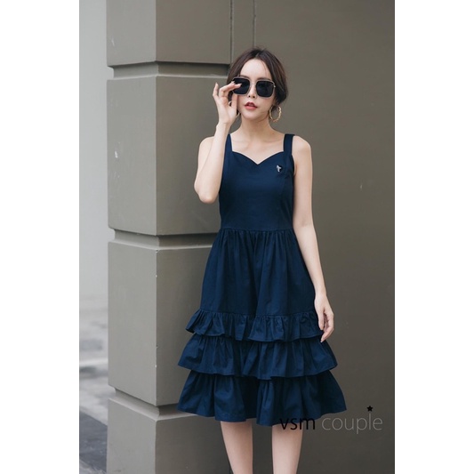 Áo váy đôi đi tiệc xanh navi váy 2 dây 3 tầng Forever Couple Store