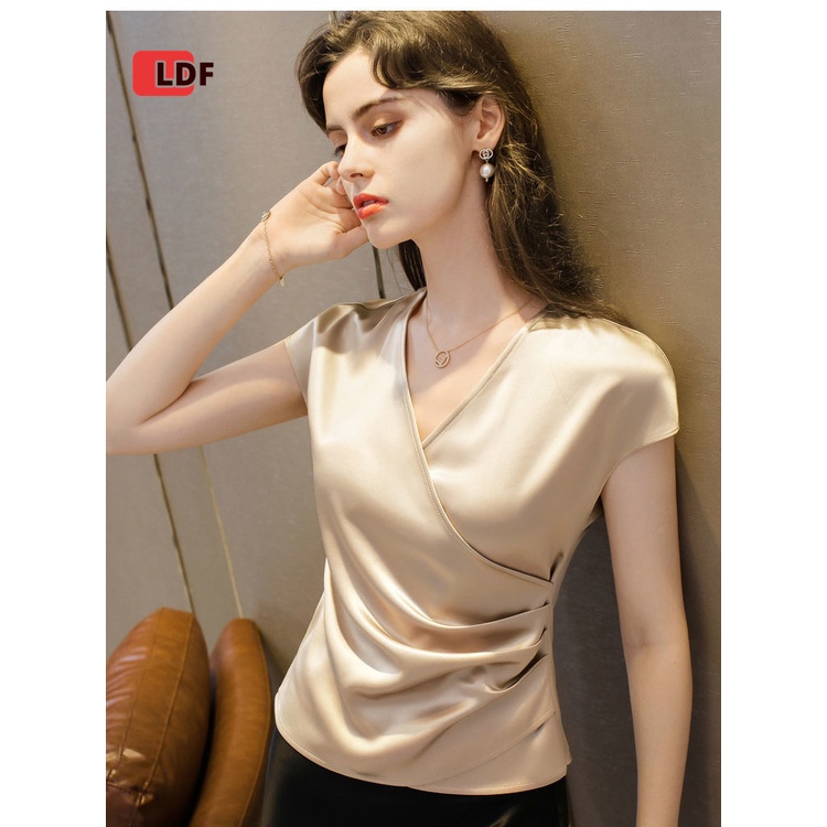 Áo Sơ Mi Cổ Chữ V Bằng Lụa Satin Thời Trang Dành Cho Nữ