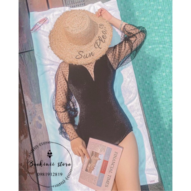 Bikini 1 Mảnh Dài Tay - Đồ Bơi 1 Mảnh Dài Tay Nhung - Monokini Dài Tay