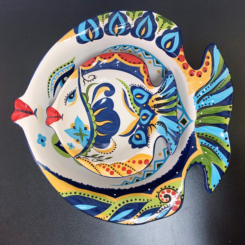 Bát sứ màu hình con cá, đĩa đậy bơ nhiều màu, phụ kiện bàn ăn 11.48