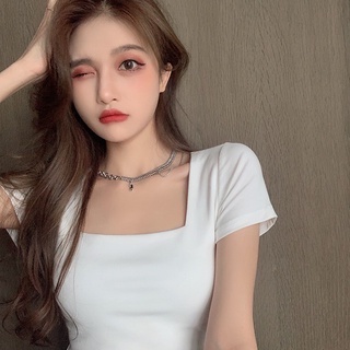Áo thun croptop cổ vuông tay ngắn nữ  - Cherilon