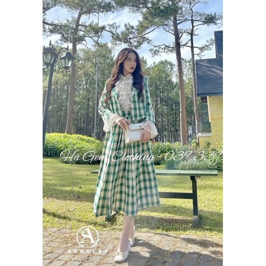 SET VEST CARO VÁY DÀI XẾP LY