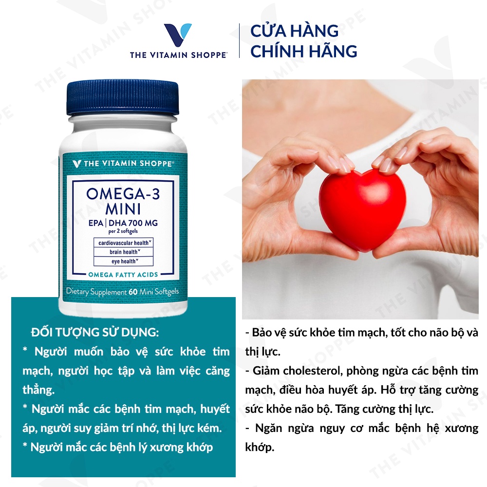 Viên uống dầu cá bảo vệ tim mạch não bộ THE VITAMIN SHOPPE Omega-3 Mini 60 viên