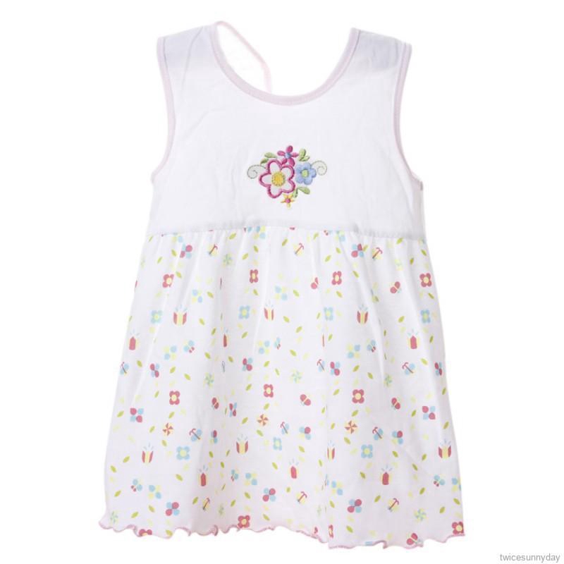 Đầm sát nách cổ tròn in họa tiết hoa xinh xắn đáng yêu dành cho bé gái