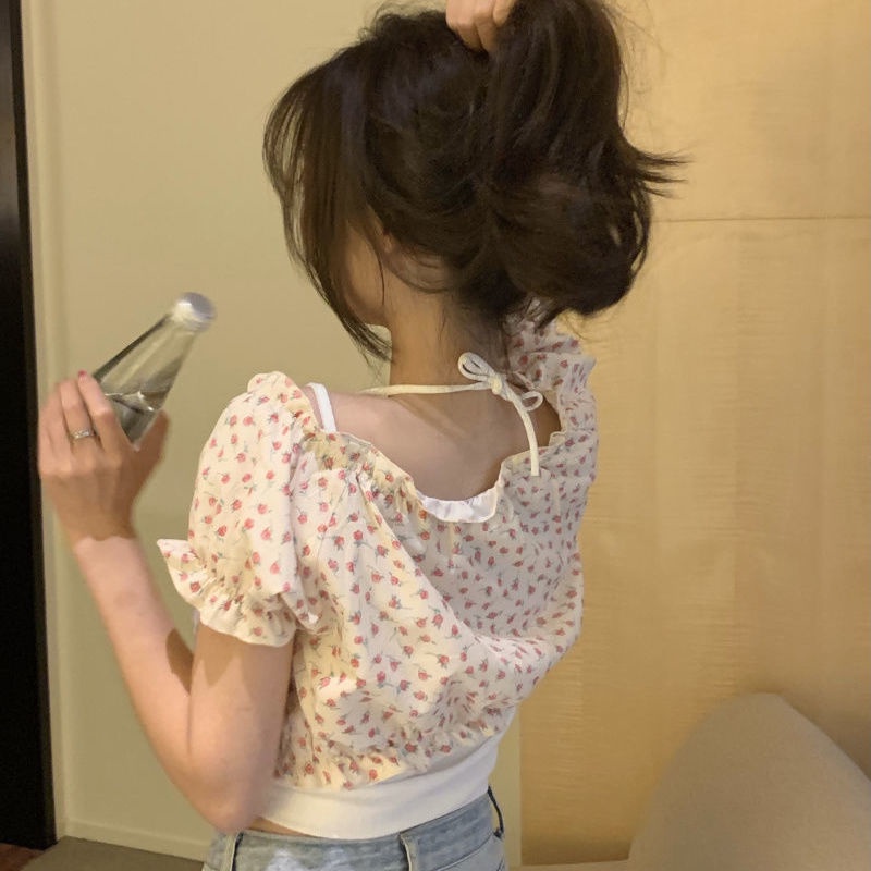 Jiashucheng Áo Hai Dây Ngắn Phối Ren Màu Trơn Ngọt Ngào Thời Trang Mùa Hè Cho Nữ