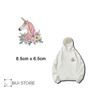 Miếng vá truyền nhiệt offset ủi trang trí áo quần hình unicorn baby mini