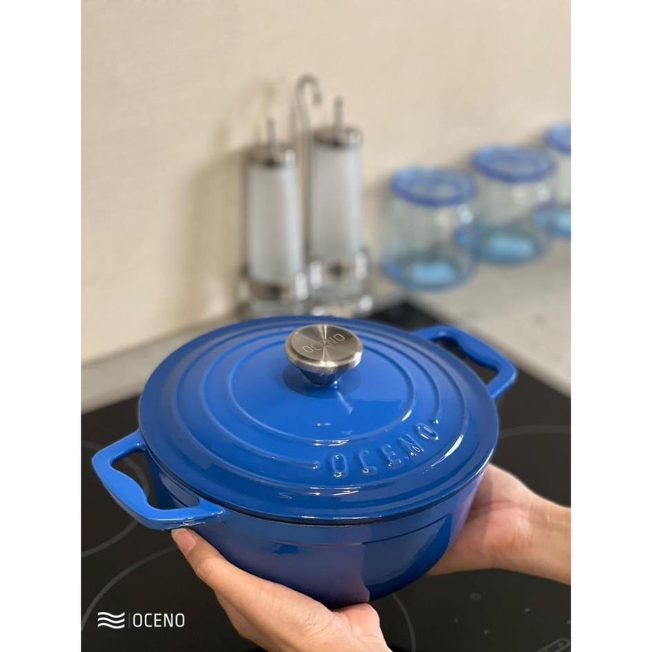 Nồi gang Oceno size 22cm phủ men gốm chống dính Bộ nồi chảo gang đúc cao cấp đun được bếp từ