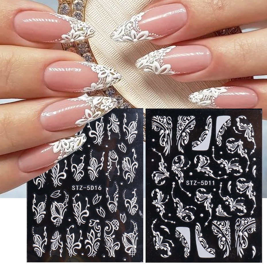 Miếng Dán Trang Trí Móng Tay 5D Acrylic Họa Tiết Ren Hoa Nghệ Thuật