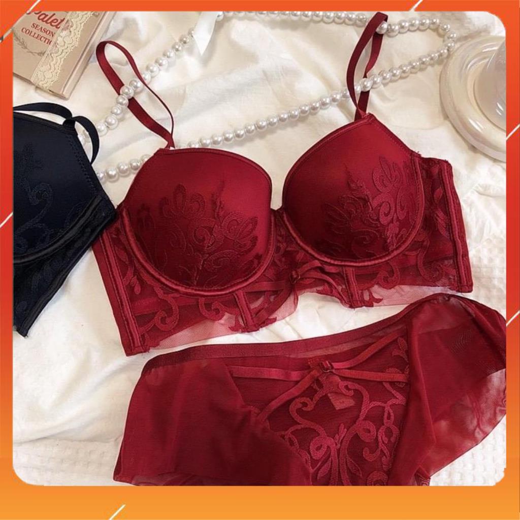 Set bộ đồ lót nữ AG ren cao cấp, áo có gọng, có mút đệm quần cạp cao B27230