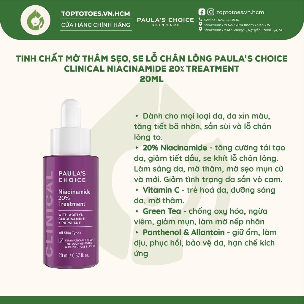 Tinh chất siêu tái tạo, se khít lỗ chân lông Paula's Choice Niacinamide 20% Clinical Treatment 20ml [NK CHÍNH HÃNG 100]
