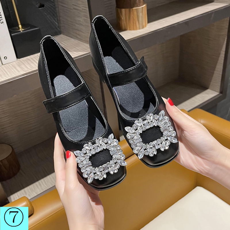 Giày Búp Bê Da Mũi Vuông Đế Thấp Đính Đá Trang Trí Sang Trọng Thời Trang Xuân Thu 2022 Cho Nữ