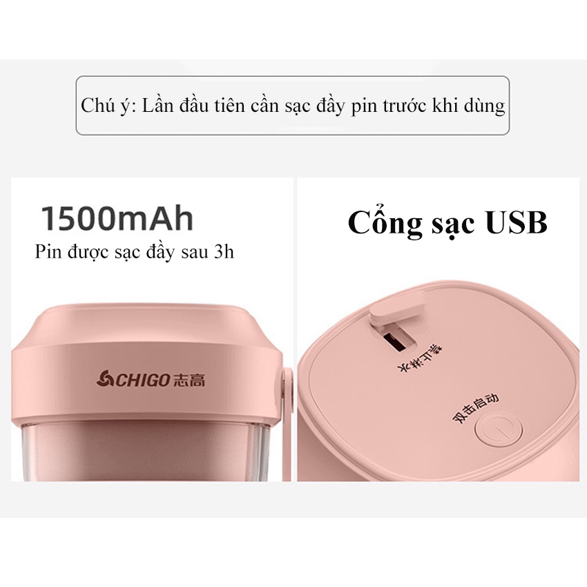 Máy Xay Sinh Tố Mini Cầm Tay Đa Năng ChiGo Dung Tích 350ML Tích Hợp Pin 1500mHA Xay Trái Cây Trong 40S Có Thể Xay Đá Nhỏ