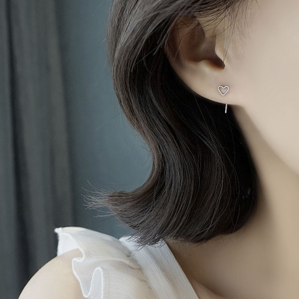 Lông tai hình trái tim khuyên tai S925 bạc để làm quà cho phụ nữ. Yanqueens Đồ trang sức Quà tặng